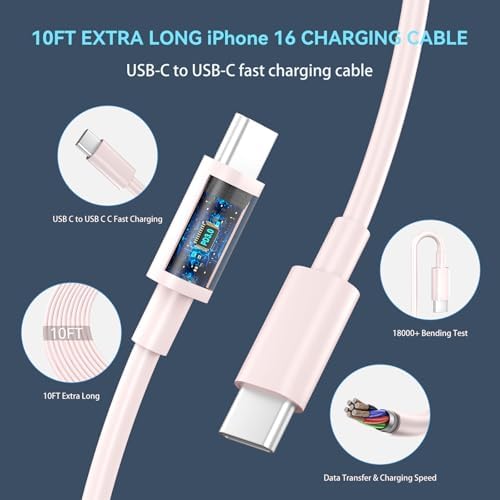 30 W USB-C Fast Charging Block with 10 FT Type C Cable – Ultimate Charging Solution for i Phone 16/15 Series and Beyond – Compact, High-Efficiency Power Adapter for Home and Travel Use – Safe and Reliable Device Charging