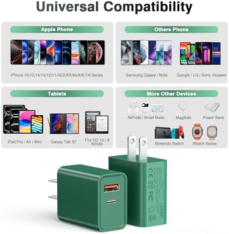 LCGENS 20 W Dual Port USB C Wall Charger Block – 2-Pack Fast Charging Power Adapter for i Phone 11/12/13/14/15/16 Pro Max, i Pad Pro, Samsung Galaxy – Portable and Efficient Charging Solution for Multiple Devices