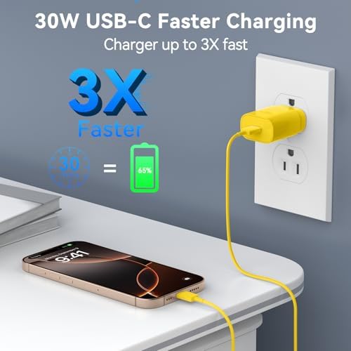 30 W USB-C Fast Charging Block with 10 FT Type C Cable – Ultimate Charging Solution for i Phone 16/15 Series and Beyond – Compact, High-Efficiency Power Adapter for Home and Travel Use – Safe and Reliable Device Charging