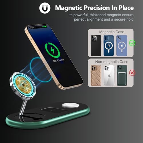 2025 Enhanced 3-in-1 Charging Station for Apple Devices | Fast Magnetic Mag-Safe Wireless Charger for i Phone 16/15/14/13/12, Apple Watch 1-10/Ultra, & Air Pods Pro | Sleek Silver Design | Compact & Portable Charging Solution for Home and Travel | Superior Compatibility and Rapid Charging Efficiency