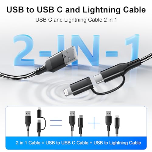 Versatile 2-in-1 Coiled Pink Charger Cable – USB to Lightning & USB-C for Fast Charging & Data Transfer, Compatible with i Phone 11-16 & Android Devices, Supports Apple Car Play & Android Auto, Stylish & Durable Design for Effortless Connectivity
