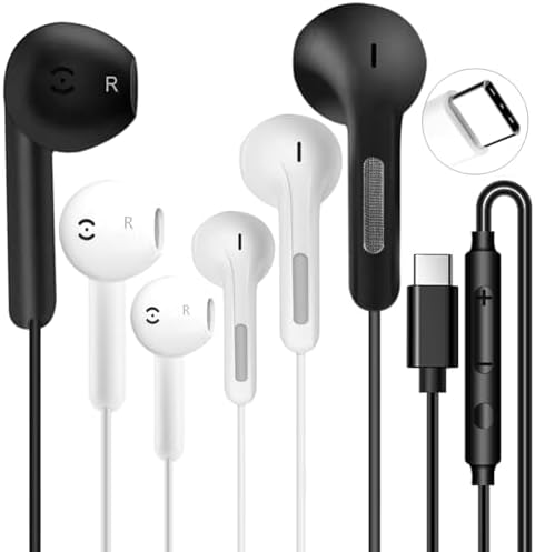Premium USB-C Wired Earbuds 3-Pack: Superior Noise-Canceling Headphones with Integrated Microphone for Effortless Hands-Free Communication – Perfectly Compatible with i Phone 16/15 Pro Max/Plus & Samsung Galaxy S23/S22/S21/S20/Ultra – Immerse Yourself in Crystal-Clear Hi-Fi Sound and Ergonomic Comfort for Every Occasion
