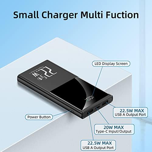 Ultra-Slim 10000 m Ah Portable Charger with 22.5 W Fast Charging – Compact Power Bank for i Phone 12-16, Samsung, Google & Android Devices – LCD Display & Dual USB-C Ports for Effortless Charging on the Go