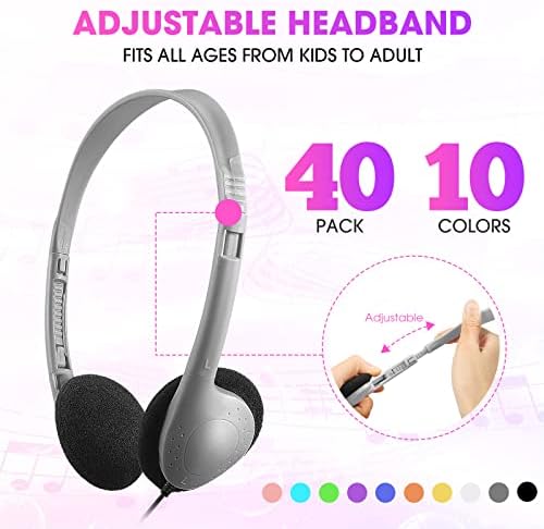 Chumia 40-Pack Kids Adjustable Wired Headphones – Vibrant Classroom Earphones for Enhanced Learning & Comfort – Ideal for Group Activities, Travel, and 3.5 mm Device Compatibility – Durable & Lightweight Design Perfect for Young Learners – Explore 10 Fun Colors to Personalize Every Experience
