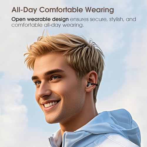 Open Wearable Wireless Earbuds with Clip-on Design – Ultra-Lightweight (0.15 oz) Waterproof Headphones for Active Lifestyles | 50-Hour Battery Life & Bluetooth 5.4 for Seamless Connectivity | Perfect for Sports, Fitness, and Work with Glasses-Friendly Comfort