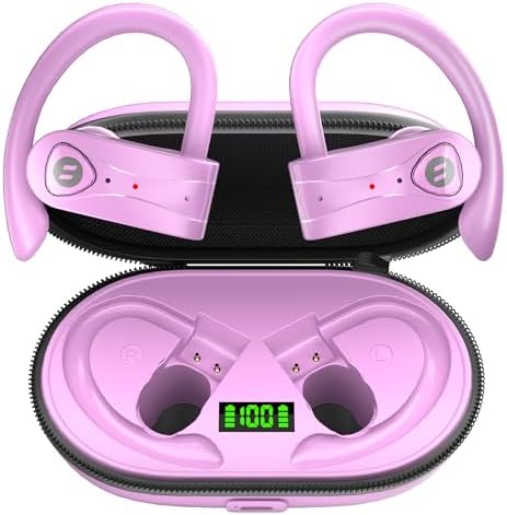 Elevate Your Audio Experience with Advanced Bluetooth Noise-Canceling Headphones Featuring 4 Mics for Crystal Clear Calls, Immersive Bass, 60 Hours Playtime – Wireless Charging Case & LED Display for Sports and Workouts with Secure Earhooks for Ultimate Comfort