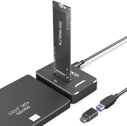 AOKO USB to SATA NVMe Adapter – Ultra-Fast 10 Gbps External SSD Enclosure for 2.5″/3.5″ HDD/SSD Compatibility with 12 V/3 A Power Adapter – Ideal for Seamless Data Transfers and Storage Upgrades
