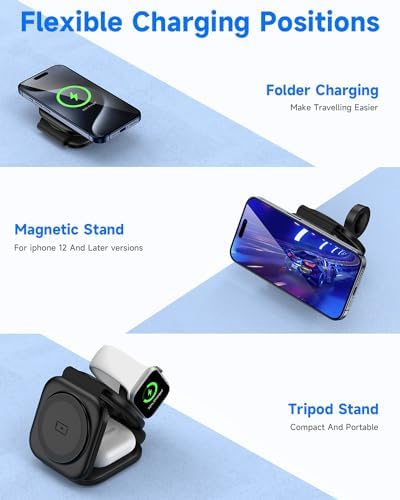 Seacosmo Premium 3-in-1 Wireless Charging Station – Foldable Magnetic Charger for i Phone 16/15/14/13/12 Pro/Max/Plus, Apple Watch, and Air Pods – Ultimate Travel-Friendly Fast Charging Solution with Enhanced Compatibility and Stylish Design