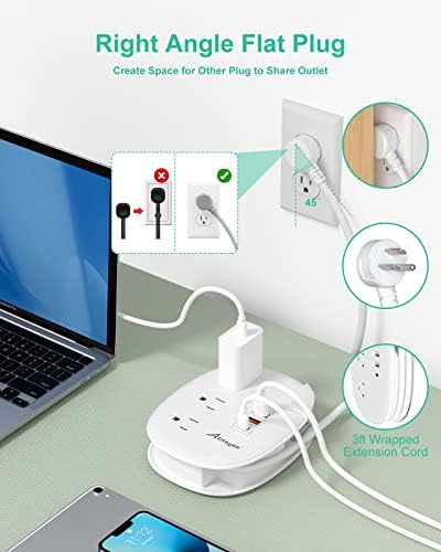 Alitayee 20 W USB-C Power Strip: Compact 3-Outlet Surge Protector with Fast Charging & Flat Plug for Travel, Home, and Office – Ideal for i Phone and QC 3.0 Devices with 3 ft Extension Cord for Maximum Portability and Compatibility