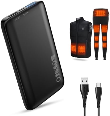 KOVNLO Ultra-Thin 10000 m Ah USB Power Bank for Heated Vests and Mobile Devices – Lightweight, High-Speed Charging for i Phone & Android Users – Perfect Outdoor Companion for Comfort and Connectivity