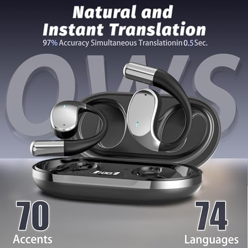 Revolutionary AI Translation Earbuds – Advanced Bluetooth Headphones for Instantaneous 144 Language Interpretation, Ideal for Global Travelers and Business Professionals – Unmatched Comfort with Open-Ear Design, Seamlessly Compatible with i OS & Android Devices