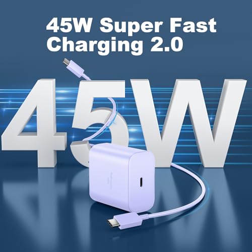 Ultra-Fast 45 W Samsung USB-C Wall Charger with 6.6 FT Cable – Optimal Charging Solution for Galaxy S25 Ultra, S24, S23, S22, Note 10/20 & Tab S8/S7 – Compact Design with Advanced Safety Features for Rapid Device Power-Up