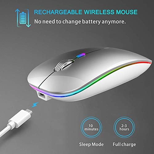 TENMOS Sleek LED Bluetooth Mouse – Ultra-Quiet Rechargeable Wireless Mouse with Type C Adapter for Laptops, Mac Books & i Pads – Bluetooth 5.1 & 2.4 GHz Universal Compatibility in Vibrant Blue – Perfect for Home, Office, and On-the-Go Productivity