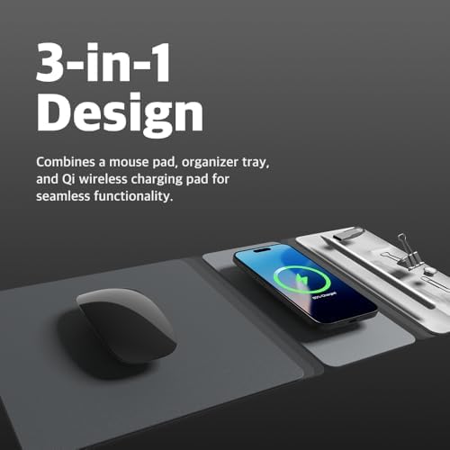 Enhance Your Workspace Efficiency with the POUT H3 Split Wireless Charging Mouse Pad – Fast Qi Charger for Seamless Device Power, Magnetic Alignment for Precision Use, Premium Anti-Slip Surface in Elegant Midnight Blue – Perfect for Smartphones and Earbuds – Elevate Your Productivity with Style and Functionality