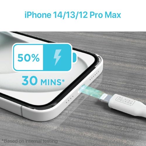 BLACK+DECKER Lightning to USB Charging Cable – Ultra-Fast Charge & Data Sync for All Apple Devices – Durable Braided Construction, Lightweight & Travel-Ready – Versatile Lengths & Color Options, Including Convenient 3 ft Length