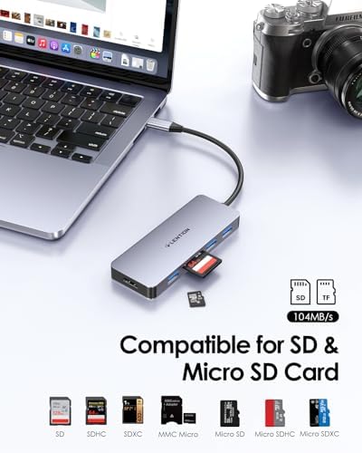Unleash Your Mac’s Potential with the LENTION USB C Hub – 4 K HDMI, Triple USB 3.0 Ports & Dual SD/Micro SD Readers for Effortless Connectivity and High-Speed Transfers – Perfect for 2023-2016 Mac Book Pro, New Mac Air & Surface Devices – Space Gray Design for Ultimate Style and Portability