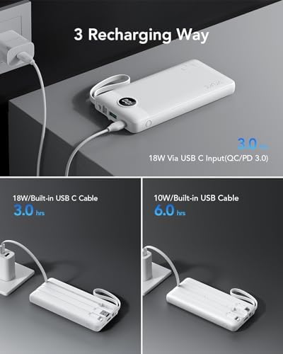 VRURC 22.5 W Pink Portable Charger – 10000 m Ah Power Bank with Fast Charging Capability, USB-C Dual Functionality, 4 Outputs & 3 Inputs – Essential Travel Companion for i Phone 16/15/14/13, Samsung & Android Devices – Compact Design for On-the-Go Power Management