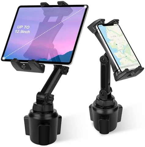 Universal Cup Holder Tablet Mount for Cars – 360° Rotating Adjustable Stand for i Pad Pro, Samsung Galaxy Tab, and Amazon Fire HD – Perfect Hands-Free Viewing for 4.7″ to 12.9″ Devices – Durable Long Arm Design for Ultimate Convenience on the Go