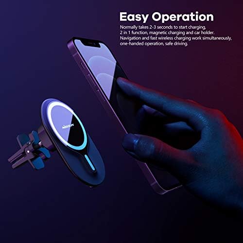 Nillkin Magnetic Wireless Car Charger for i Phone – 7.5 W Qi-Compatible Charging Station for Air Vent and Dashboard – Effortless Attachment, Enhanced Stability, and Stylish Design for i Phone 13 Pro/12 Pro/13 Pro Max/12 Pro Max – Ultimate Convenience and Portability