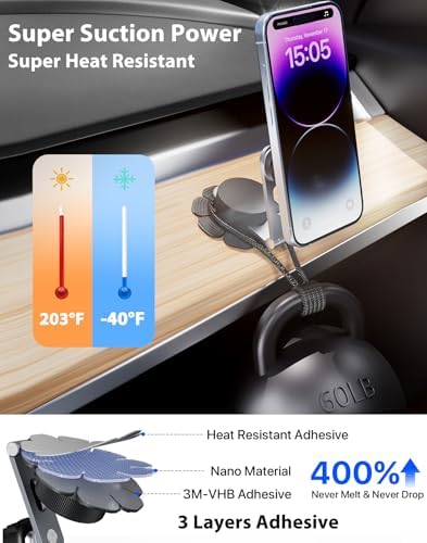 Nycetek Advanced Foldable Magnetic Phone Mount for Tesla Models Y, 3, S, and X – Premium Alloy Dashboard Holder for i Phone & Samsung – Enhances Driving Safety with Space-Saving Design and Effortless Hands-Free Navigation