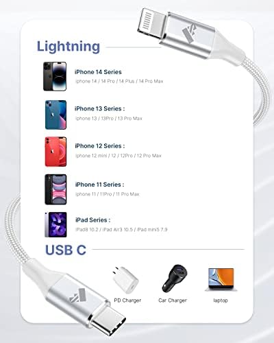 Aiminu 6 ft USB C to Lightning Cable 2-Pack – Rapid Charging Solution for i Phone 13, 12, 11 Pro Max, and More – MFi Certified Braided Type C Charging Cord for Enhanced Durability and Compatibility – Perfect for Fast Power Delivery up to 20 W