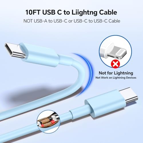 Lightning-Fast 20 W USB-C Wall Charger & 10 FT Cable for i Phone 15/16/Plus/Pro Max – Sleek Pink-Blue Power Adapter for Ultimate Charging Performance and Versatile Use