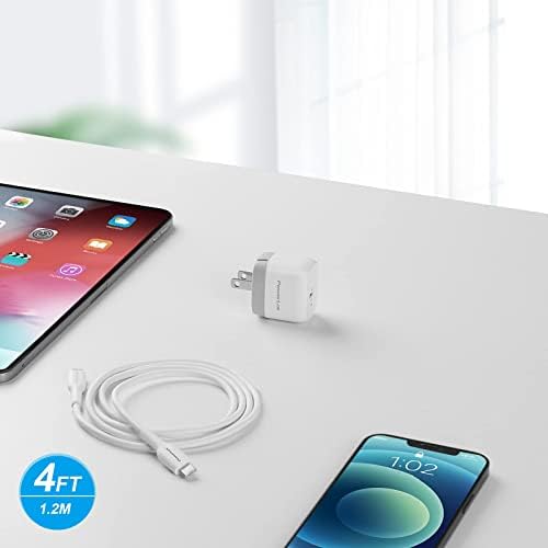 Power Lot Ga N 20 W MFi Certified USB-C Wall Charger with 4 ft Lightning Cable – Fast Charging Adapter for i Phone 15/14/13/12, i Pad Pro, Air Pods, and i Watch SE/7/8 – Foldable Design for Ultimate Portability and PD 3.0 Technology for Enhanced Speed
