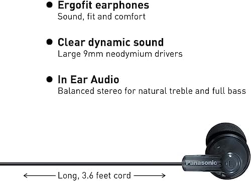 Panasonic Ergo Fit Wired Earbuds with Microphone – Superior Sound Quality with Ergonomic Comfort, Universal 3.5 mm Jack Earphones for Phones and Laptops in Stylish Metallic Purple – Custom-Fit Earpieces (S/M/L) for Optimal Audio Experience and Hands-Free Calls – RP-TCM125-VA