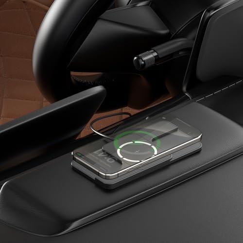 Magnetic Fast Wireless Car Charger Pad – 15 W Cordless Charging Mat for i Phone 16/15/14/13/12 & Air Pods – Innovative Design with Camera Cutout for Enhanced Fit – Includes 40 W QC 3.0 Car Charger – Overheating Prevention Technology – High-Speed Dual Port Charging for Optimal Performance