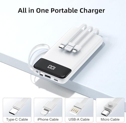 Ultimate 10000 m Ah Portable Power Bank with Built-in Charging Cable and LED Power Indicator – Travel-Ready External Battery Pack for i Phone 16/15, Samsung S22, and Android Devices – Unmatched Compatibility and Rapid Charging for On-the-Go Lifestyles