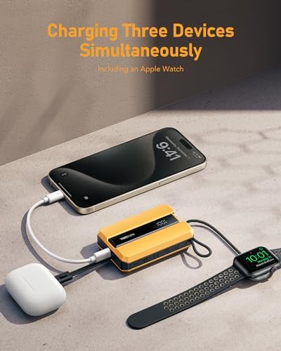 VEEKTOMX PD 30 W Portable Power Bank with Integrated USB-C Cable – Fast Charging 10,000 m Ah Battery for i Phone 16/15/15 Plus & Apple Watch – Ultra-Compact Charger for On-the-Go Convenience – Reliable Charging Solution for Modern Lifestyles