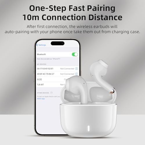 Premium Bluetooth 5.3 Wireless Earbuds for i Phone 16 & Galaxy S25 – Unmatched Noise-Canceling In-Ear Headphones with Deep Bass – Built-In Microphone for Seamless Calls – Sweatproof, Lightweight Design for Ultimate Comfort – Quick Charge Technology for Endless Audio Enjoyment