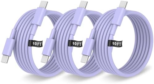 10 FT USB C to USB C Charging Cable – Fast Charge Type C Cord, 3 Pack for i Phone 16/15 Pro/Plus/Pro Max, Mac Book Air & Galaxy S25/S24 – Stylish Pink Design for Enhanced Versatility and Durability