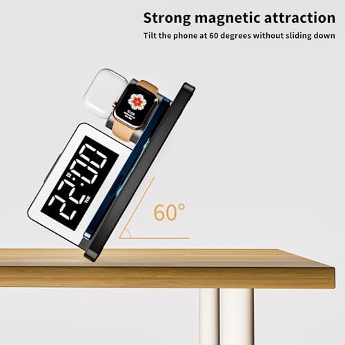 Revolutionize Your Charging Routine with the 7-in-1 Wireless Fast Charging Station – All-in-One Alarm Clock Dock for i Phone, Samsung Galaxy, Apple Watch & Air Pods – Enhanced Speed, Sleek Design, and Safety Features for Ultimate Convenience