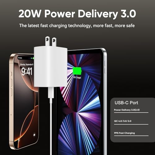 Ultimate 10 FT USB-C Fast Charging Kit for i Phone 16 and 15 – 20 W Power Adapter & Extra Long Cord for Rapid Charging of i Pads and Android Devices – Enhanced Compatibility and Durability for Everyday Use