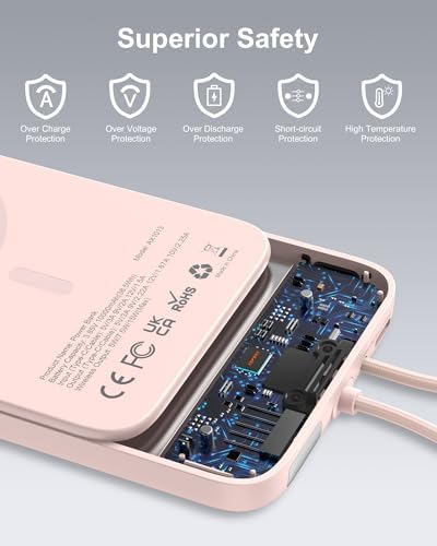 Asper X Mag Safe 10,000 m Ah Portable Power Bank – Dual Charging Solutions with 15 W/22.5 W Fast Charging, Smart LED Power Display, Built-in USB-C Cable & Compact Design for i Phone 16/15/14/13/12 & Galaxy S25 – Ultimate Travel Companion for Efficient Power Management