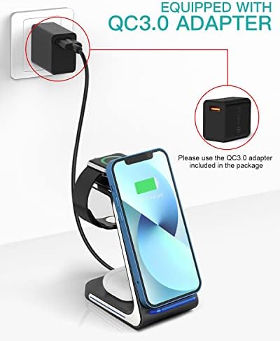 Weetla 3-in-1 Premium Wireless Charger for i Phone, Apple Watch & Air Pods – Lightning-Fast Charging for i Phone 13/12/11 and All Compatible Models – Space-Efficient Design with Secure Non-Slip Base for Ultimate Convenience and Organization
