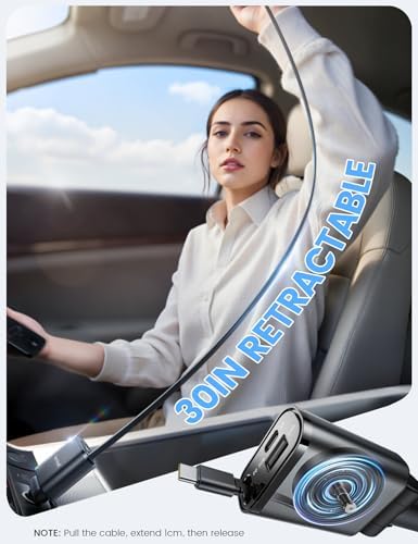 Ultra-Compact Lamicall Retractable Car Charger – 57 W USB-C Fast Charging for i Phone 16, Galaxy S25, Pixel Android | Space-Saving Design with Enhanced Compatibility & Safety Features for Quick On-the-Go Charging