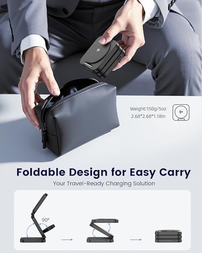 X55 Q 3-in-1 Magnetic Wireless Charging Station – 15 W Qi2 Fast Charger for i Phone 12-16, 5 W Apple Watch & Air Pods Pro Compatibility, Foldable Design with 45 W Adapter for Ultimate Portability and Efficiency – Elevate Your Charging Experience Today