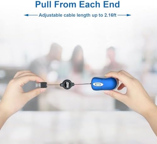 Compact Blue USB Optical Mouse Duo with Retractable Cable – Perfect Travel Accessory for Windows & Mac Users, High Precision & Ergonomic Comfort, Tangle-Free Design for On-the-Go Computing