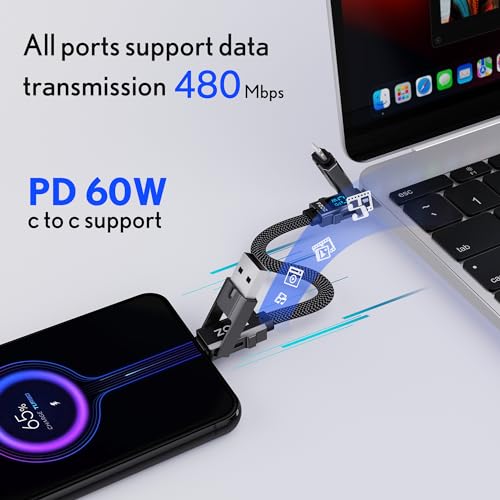 PZOZ 4-in-1 Keychain Fast Charging Cable – Ultra-Portable LED Display Charger for i Phone, Samsung & More – 140 W Multi-Device Power Solution with Durable Design for Everyday Use