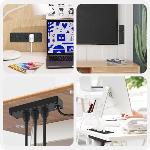 HHSOET 14-in-1 Recessed Power Strip with 20 W Fast Charging: Ultimate Surge Protection and Versatile Connectivity with 6 AC Outlets, 4 USB-A & 4 USB-C Ports, 6 ft Cord for Clutter-Free Charging Solutions in Modern Spaces