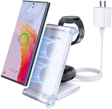MANKIW 3-in-1 Foldable Wireless Charging Station for Samsung Devices – Fast Charger for Galaxy S24, S23, S22, S20 Ultra, Z Flip, Fold 5/4/3, and Galaxy Watch 6/5/4/3, Buds – Ultimate Portability and Compatibility for Home and Travel