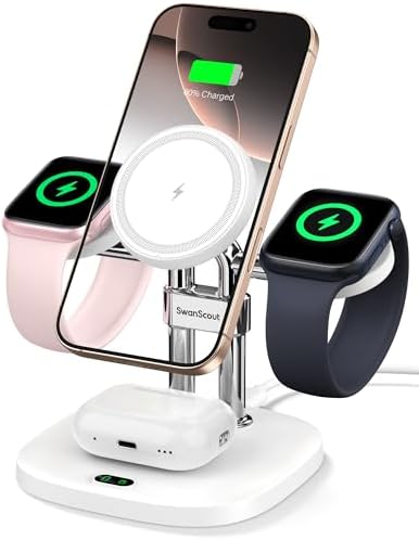 Revolutionize Your Charging Routine with the 4-in-1 Dual Fast Charger Station – Magnetic Wireless Stand for Apple Watch Series 10/9/8/7/6/SE/Ultra, i Phone 16/15/14/13/12, and Air Pods – Enhanced Compatibility with Swan Scout 709 M – Sleek, Compact, and Efficient Power Solution for All Your Devices