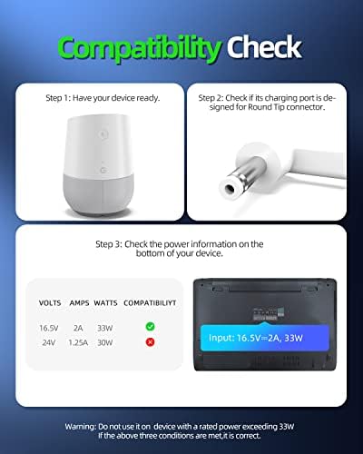 33 W High-Efficiency AC Power Adapter for Google Home Smart Speaker – Optimized for Model W16-033 N1 A, UL Certified Fast Charger for Enhanced Device Performance and Smart Home Connectivity
