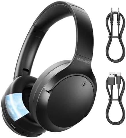 Discover Ultimate Sound Freedom with MANAYO’s Active Noise Cancelling Bluetooth Over-Ear Headphones – 150 Hours of Uninterrupted Playtime, Foldable Convenience, and Next-Gen Bluetooth 5.3 for Superior Sound Quality and Connectivity. Perfect for Music Lovers and Audiophiles Alike!