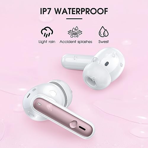 Premium Bluetooth 5.3 Wireless Earbuds – 40-Hour Playtime, IPX7 Waterproof, Deep Bass Sound, Superior Noise Cancelling, Elegant Rose Gold Design – Ideal for i Phone and Android Users Seeking Exceptional Audio Performance and Durability