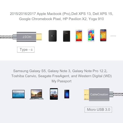 High-Speed 1 FT USB C to Micro B Cable – 10 Gbps Data Transfer for i Phone 15, Seagate & WD External Hard Drives – Durable Braided Design for Enhanced Connectivity & Reliability – Perfect Length for Travel & Desk Use – USB 3.1 Type C Compatible