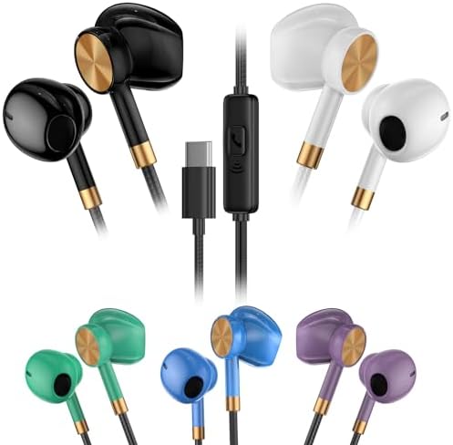 Ultimate USB C Earbuds 5-Pack – Exceptional Noise Isolation In-Ear Headphones Featuring Deep Bass & Integrated Microphone, Perfect for Gaming, Streaming Music, and Effortless Hands-Free Calling with Broad Compatibility for All USB C Devices