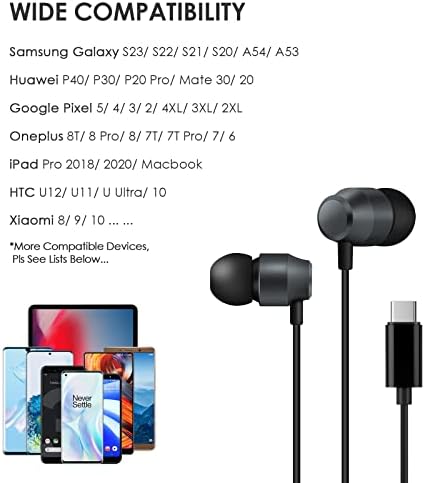 PALOVUE Magnetic USB C Earbuds with Microphone – Universal Compatibility for Galaxy S23, i Phone 15, Google Pixel 7 & More – Enhanced Sound Quality, Noise Isolation, and Ergonomic Comfort for Music & Calls